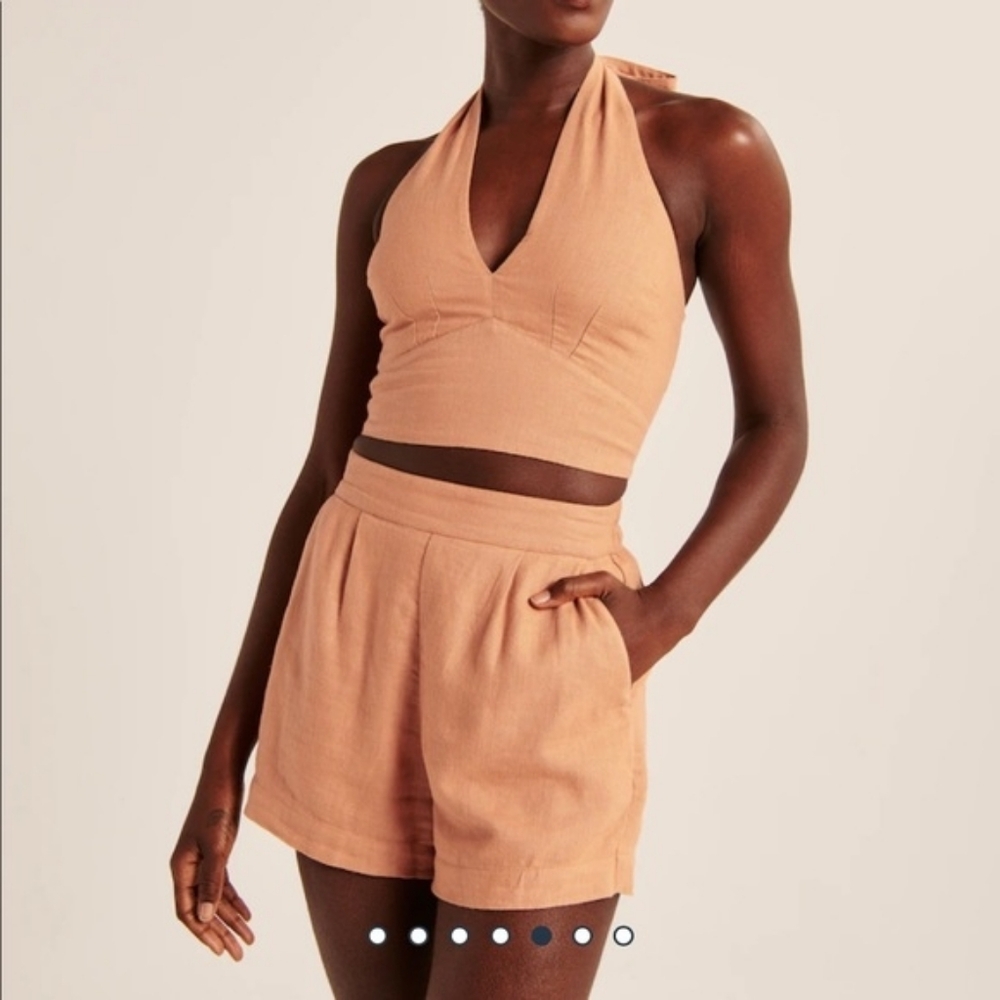 Abercrombie & Fitch Peach Smocked Halter Crop Top